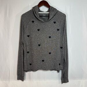 VS PINK Gray Heart Print Hoodie Women’s S Fits M Long Sleeve Pullover Lounge Top